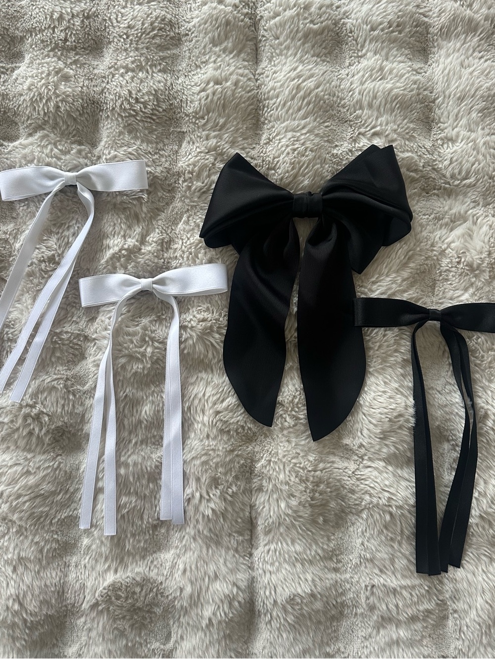 Set of 4 Satin Hair Bows - Black and White Ribbon Set